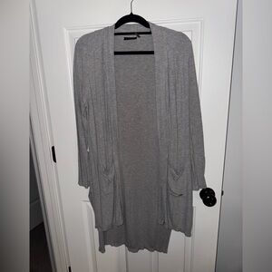 DKNY Light Gray Open-Front Cardigan with Pockets